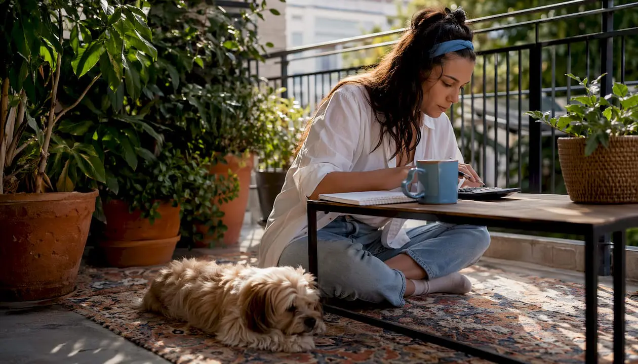 Pet sitter calculating pricing at home desk