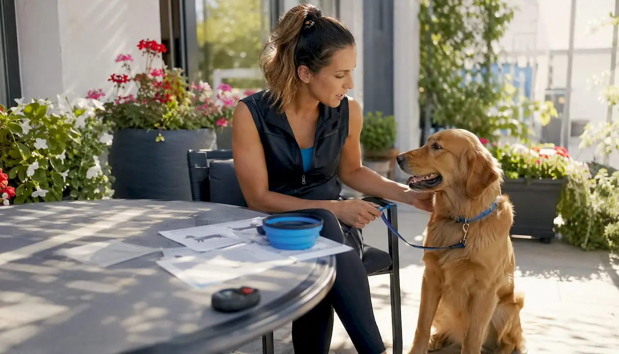Trainer guiding dog handling techniques