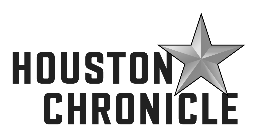 Black and grey logo for the Houston Chronicle with a silver graphic star.