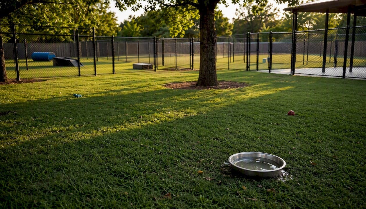 Indoor dog daycare playroom without dogs