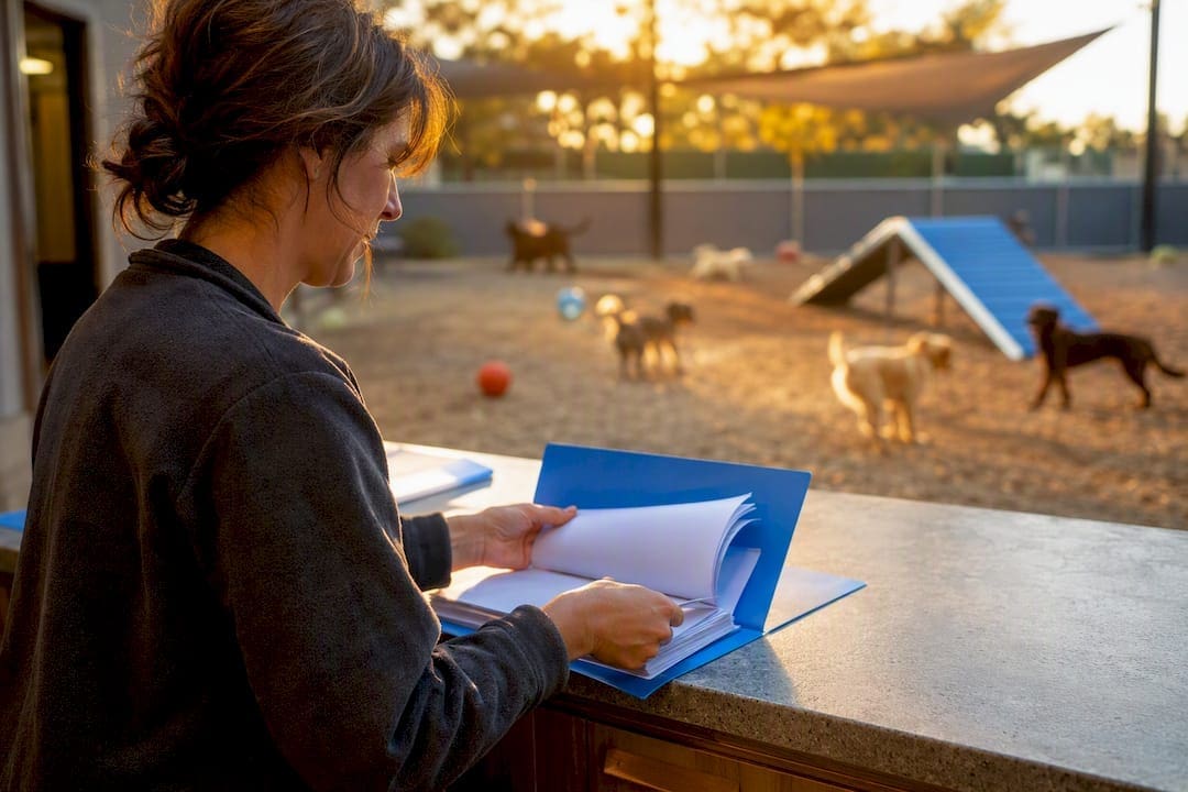 Staff member handling vaccination record folder