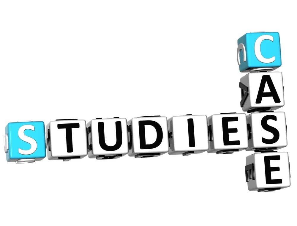 Graphic built with building blocks that spell out "case studies."