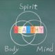 Green chalkboard depicting a Venn Diagram on how to achieve a healthy state of being by balancing spirit, body, and mind.