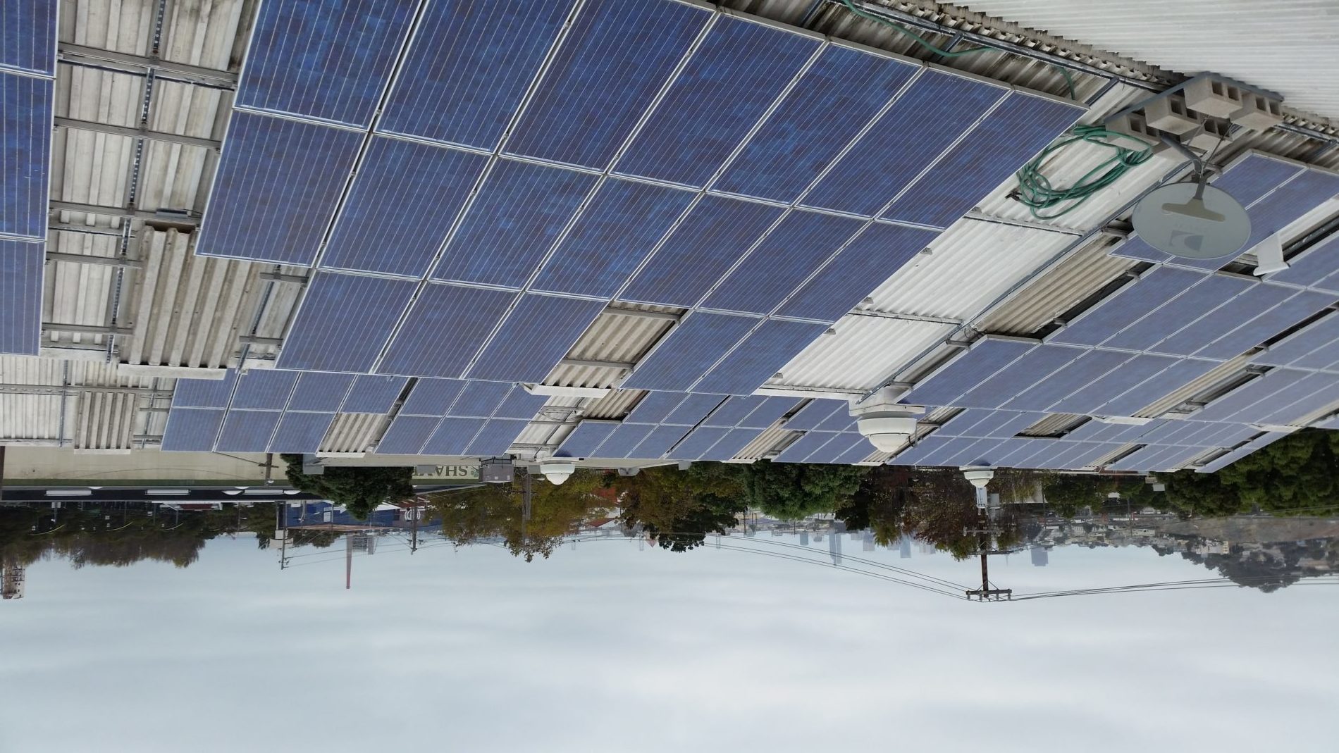 A group of solar panels at a main campground site.