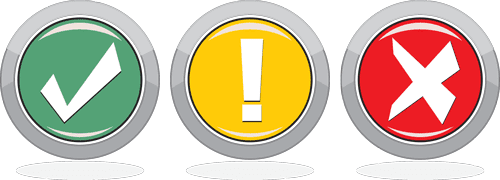 grnylwredbar Green, yellow, and red traffic signals. A check mark, an exclamation point, and an x are depicted within each circle, respectively.