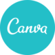 Blue circle with white text Canva logo.