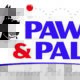 A purple, black, and red Paws and Pals: Premier Pet Resort logo.