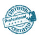 Worn blue-and-white seal that reads, "Certified Professional."