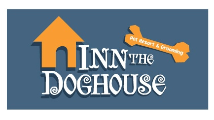 Blue, orange, and white logo for the Inn the Doghouse Pet Resort and Grooming company.