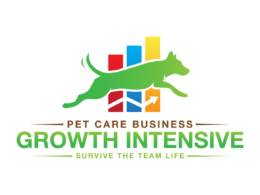 Green, blue, red, and brown logo for Pet Care Business: Growth Intensive, Survive the Team Life course.