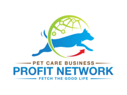 Red, blue, green, and brown logo of dog jumping through a circle for the Pet Care Business Profit Network. The tagline reads, "Fetch the Good Life."